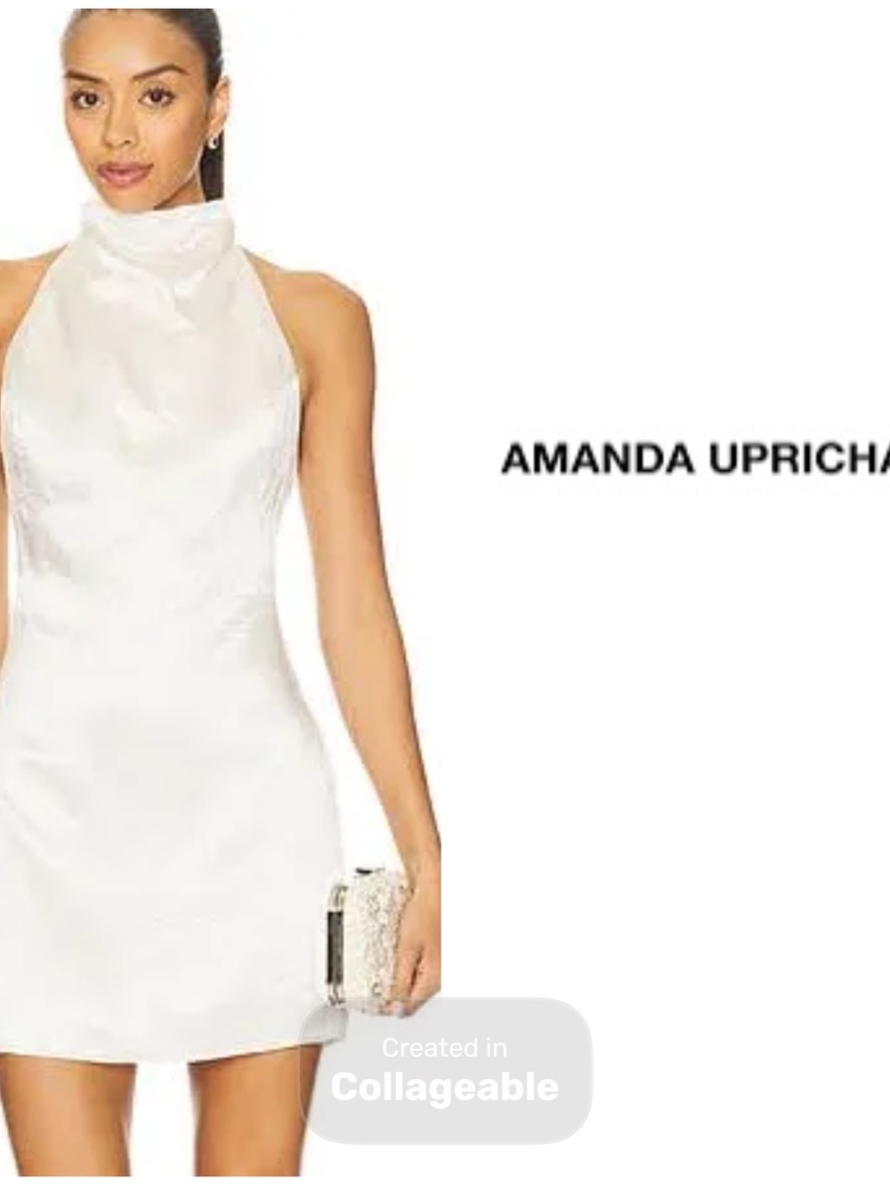 ‼️WOW‼️Amanda Uprichard White 🤍Satin High-Neck Mini Dress